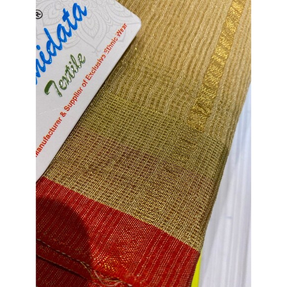 Women's Kota Doria Pure Cotton Saree With Unstiched Blouse NWT golden zari weave - Picture 12 of 12
